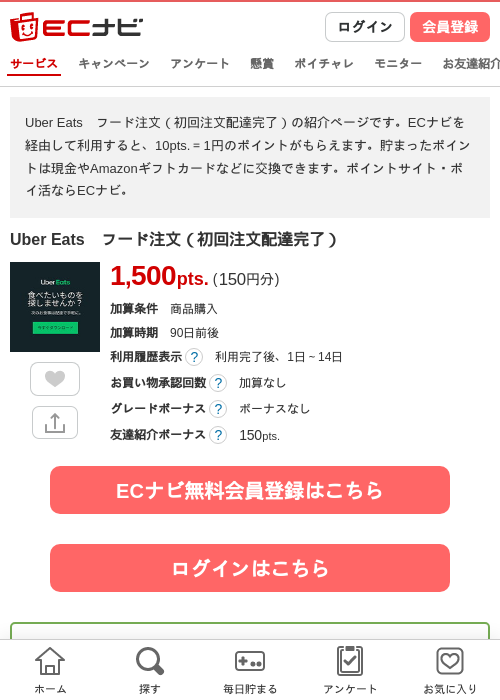 Uber Eats　フード注文（初回注文配達完了）の過去最高画像（ECナビ・2026年6月3日）