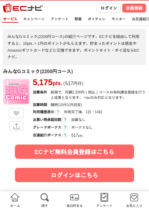 みんなGコミック(2200円コース)の掲載記録画像（ECナビ・2026年6月6日）