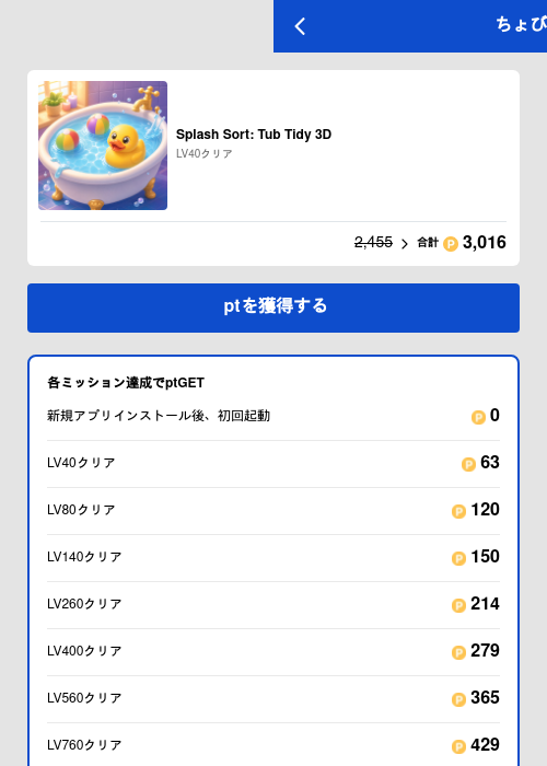 Splash Sort: Tub Tidy 3Dの過去最高画像（ちょびリッチ（GF Rewards）・2026年6月6日）