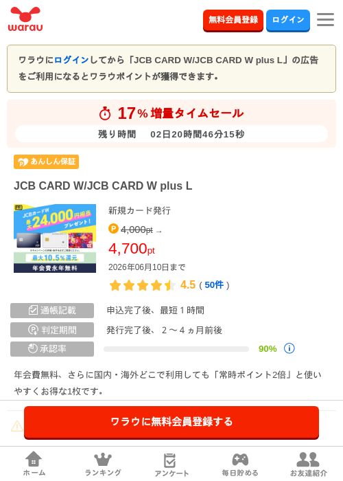 JCB CARD W/JCB CARD W plus Lの過去最高画像（ワラウ・2026年6月8日）