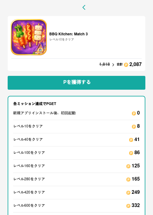 BBQ Kitchen: Match 3の過去最高画像（モッピー（GF Rewards）・2026年6月8日）