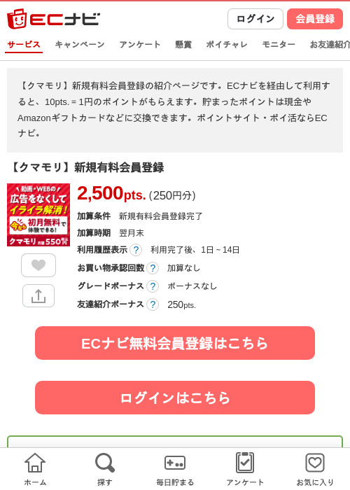 【クマモリ】新規有料会員登録の過去最高画像（ECナビ・2026年6月8日）