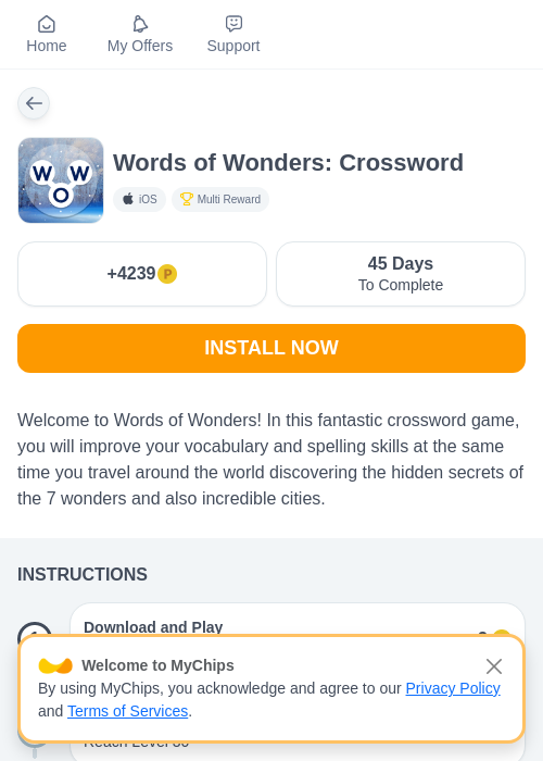 Words of Wonders: Crosswordの掲載記録画像（モッピー（myChips）・2026年6月11日）