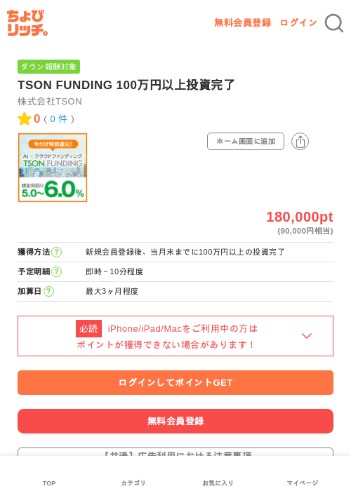 TSON FUNDING 100万円以上投資完了の掲載記録画像（ちょびリッチ・2026年6月12日）