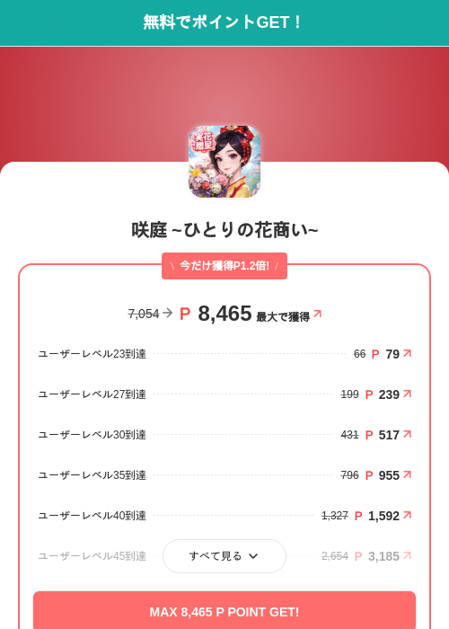咲庭 ~ひとりの花商い~の掲載記録画像（モッピー（SKYFLAG）・2026年6月16日）