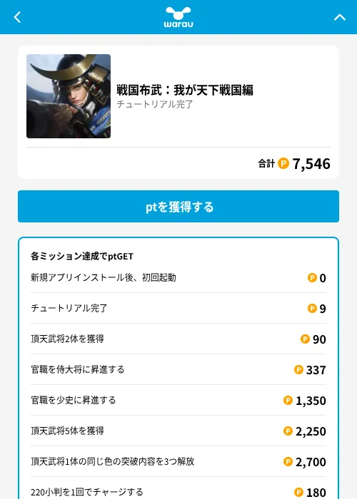 戦国布武：我が天下戦国編の掲載記録画像（ワラウ（GF Rewards）・2026年6月19日）