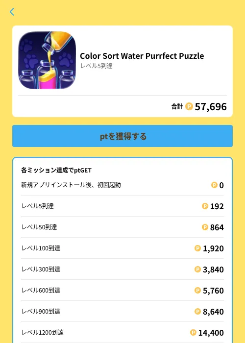 Color Sort Water Purrfect Puzzleの掲載記録画像（Powl（GF Rewards）・2026年6月21日）