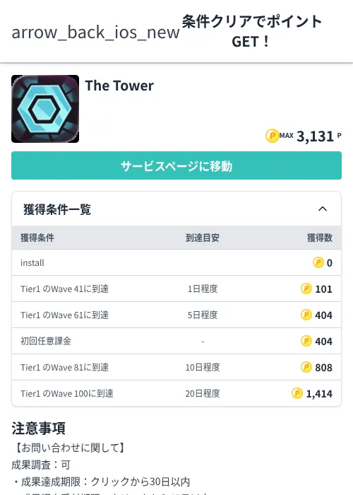 The Towerの掲載記録画像(モッピー(Zucks)・2026年6月18日)