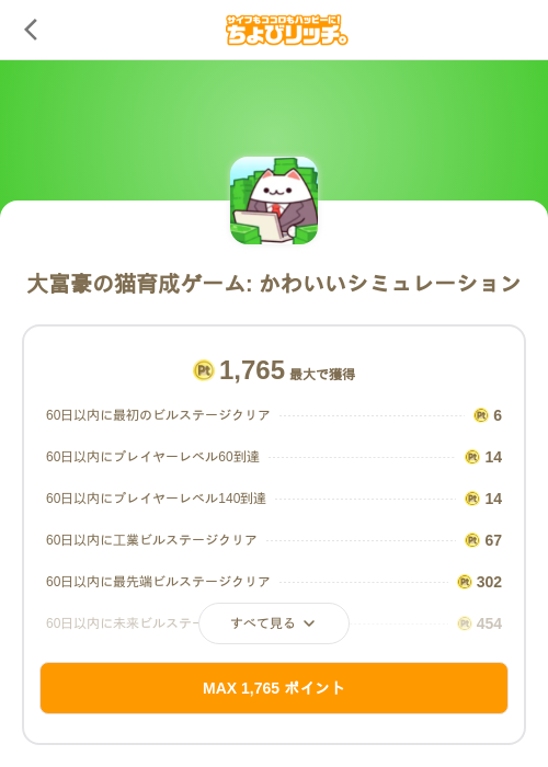 大富豪の猫育成ゲーム: かわいいシミュレーションの掲載記録画像(ちょびリッチ(SKYFLAG)・2026年6月19日)