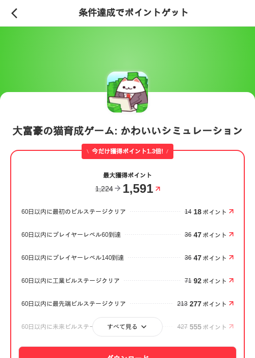 大富豪の猫育成ゲーム: かわいいシミュレーションの掲載記録画像(メルカリ(ポイントゲット)・2026年6月20日)