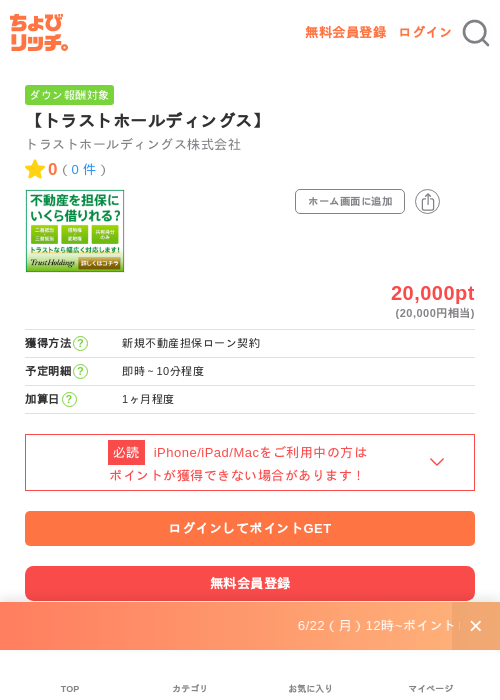 【トラストホールディングス】の掲載記録画像(ちょびリッチ・2026年6月22日)