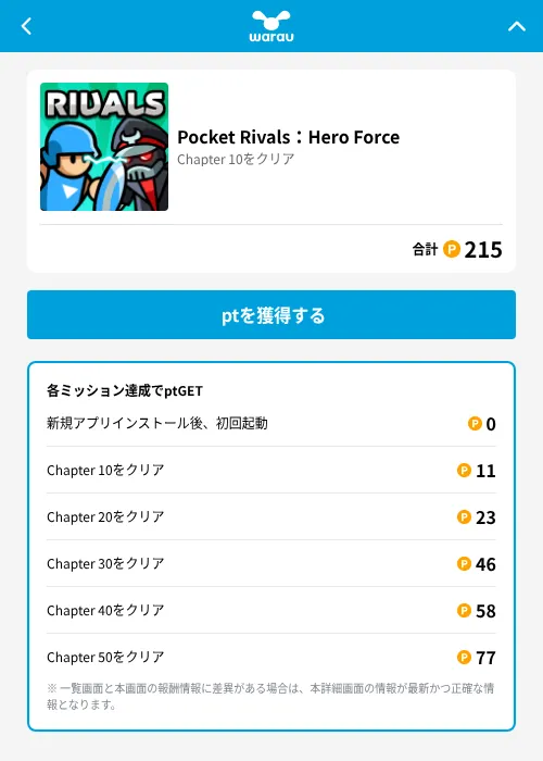 Pocket Rivals:Hero Forceの掲載記録画像(ワラウ(GF Rewards)・2026年6月23日)
