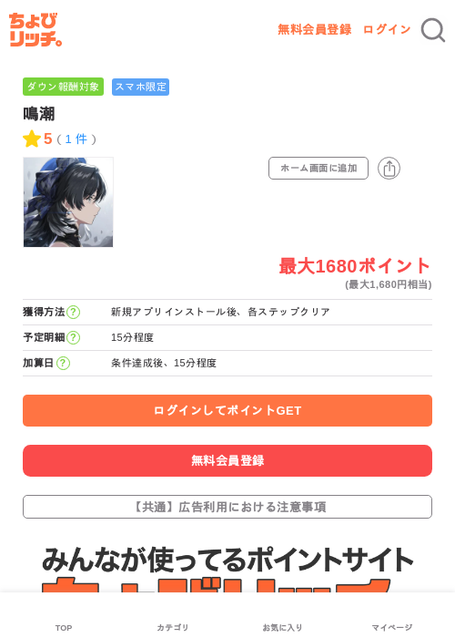 鳴潮の掲載記録画像(ちょびリッチ・2026年7月6日)