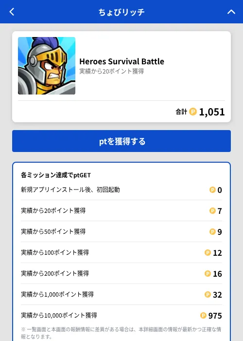 Heroes Survival Battleの掲載記録画像（ちょびリッチ（GF Rewards）・2026年6月23日）
