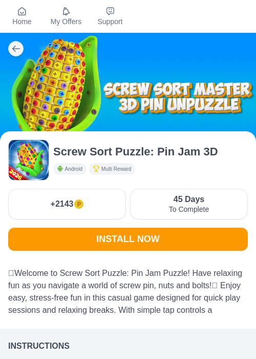 Screw Sort Puzzle: Pin Jam 3Dの掲載記録画像（モッピー（myChips）・2026年6月25日）