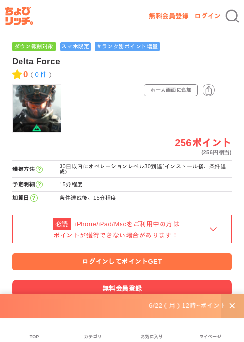 Delta Forceの掲載記録画像(ちょびリッチ・2026年7月1日)