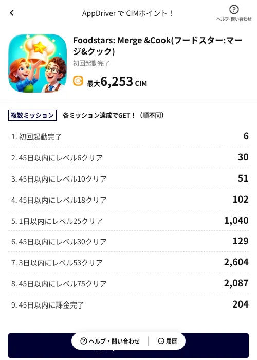 Foodstars: Merge &Cook(フードスター:マージ&クック)の掲載記録画像（COINCOME（AppDriver）・2026年6月29日）
