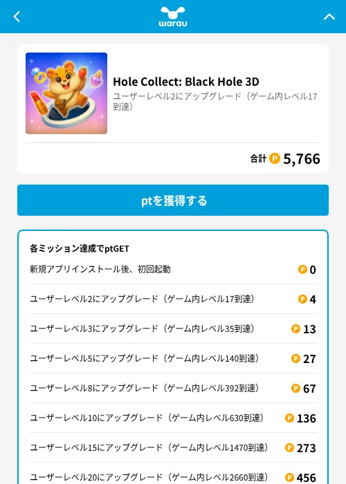 Hole Collect: Black Hole 3Dの掲載記録画像（ワラウ（GF Rewards）・2026年6月30日）