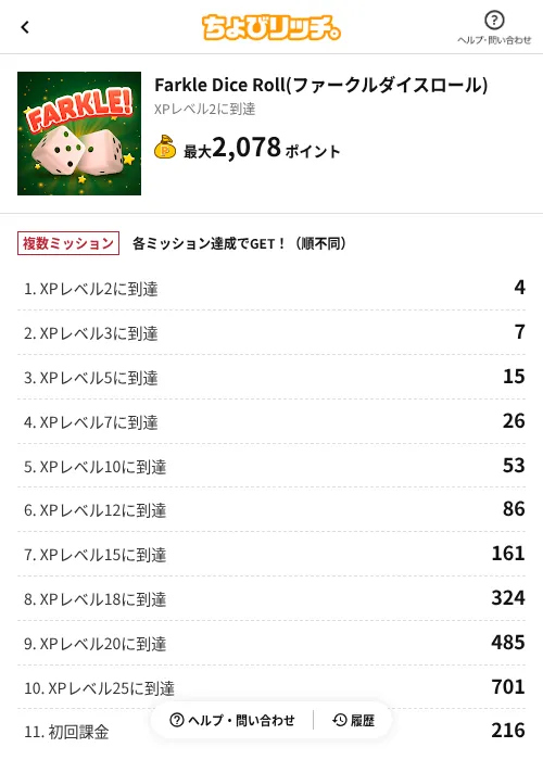 Farkle Dice Roll(ファークルダイスロール)の掲載記録画像（ちょびリッチ（AppDriver）・2026年6月30日）