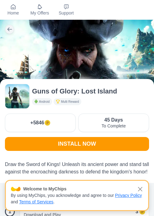 Guns of Glory: Lost Islandの掲載記録画像（モッピー（myChips）・2026年7月1日）