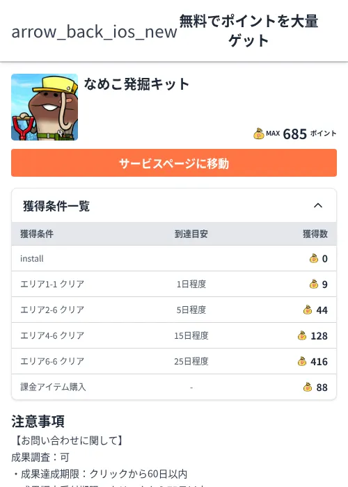 なめこ発掘キットの掲載記録画像(ちょびリッチ(Zucks)・2026年7月1日)