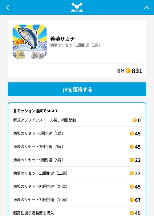 養殖サカナの掲載記録画像（ワラウ（GF Rewards）・2026年7月2日）