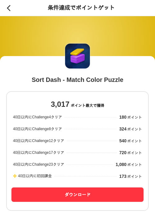 Sort Dash - Match Color Puzzleの掲載記録画像（メルカリ（ポイントゲット）・2026年7月3日）