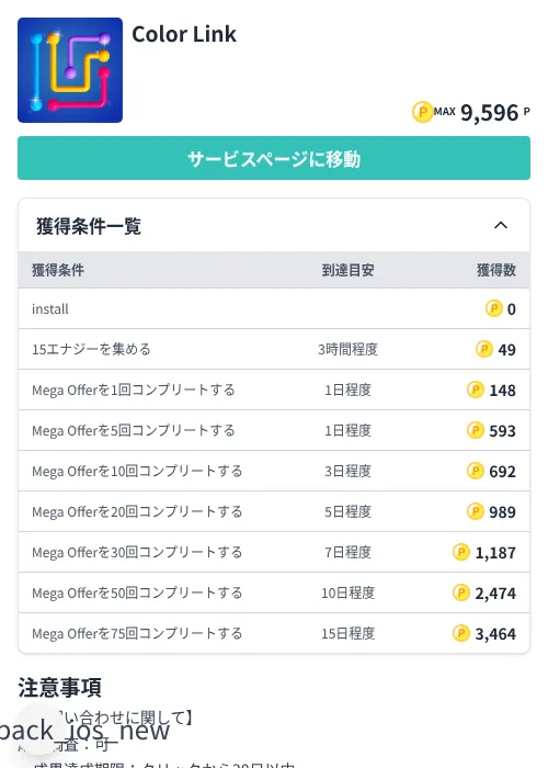 Color Linkの掲載記録画像（モッピー（Zucks）・2026年7月3日）