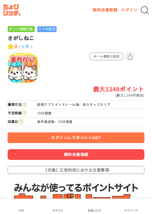 さがしねこの掲載記録画像(ちょびリッチ・2026年7月3日)