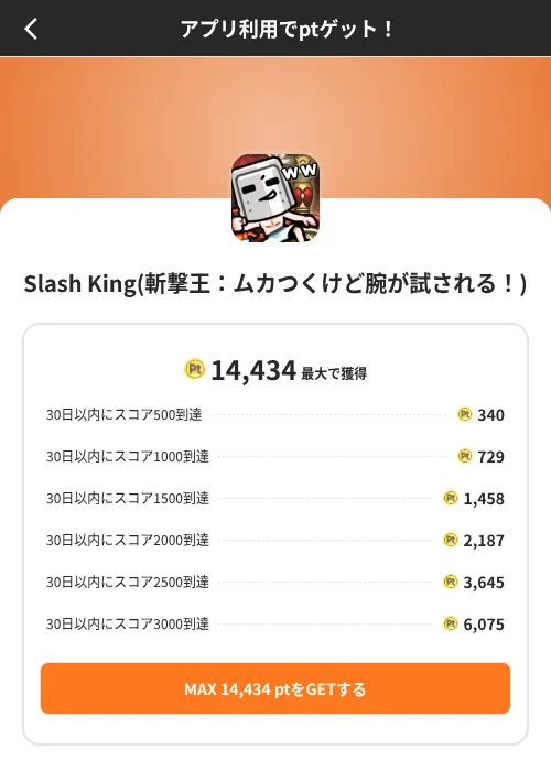 Slash King(斬撃王:ムカつくけど腕が試される!)の掲載記録画像(ポイントインカム(SKYFLAG)・2026年8月9日)
