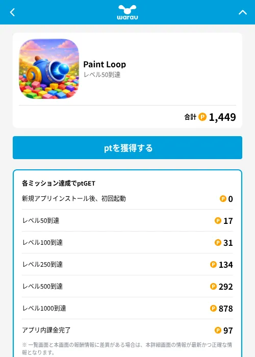 Paint Loopの掲載記録画像（ワラウ（GF Rewards）・2026年7月8日）