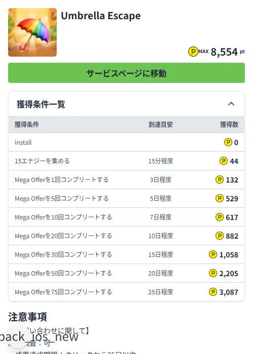Umbrella Escapeの掲載記録画像（ハピタス（Zucks）・2026年7月8日）