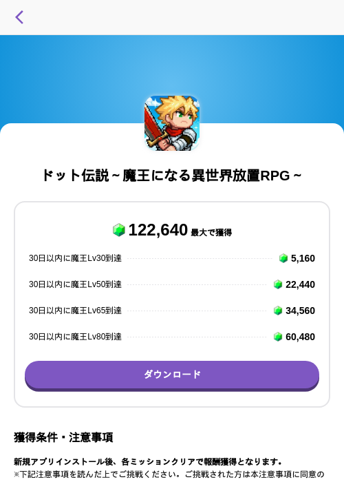 ドット伝説~魔王になる異世界放置RPG~の掲載記録画像(トリマ (ミッションA)・2026年7月9日)
