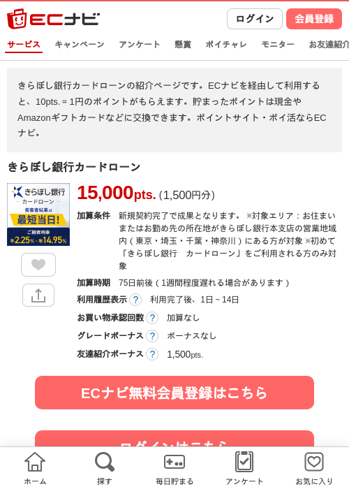 きらぼし銀行カードローンの掲載記録画像（ECナビ・2026年7月9日）
