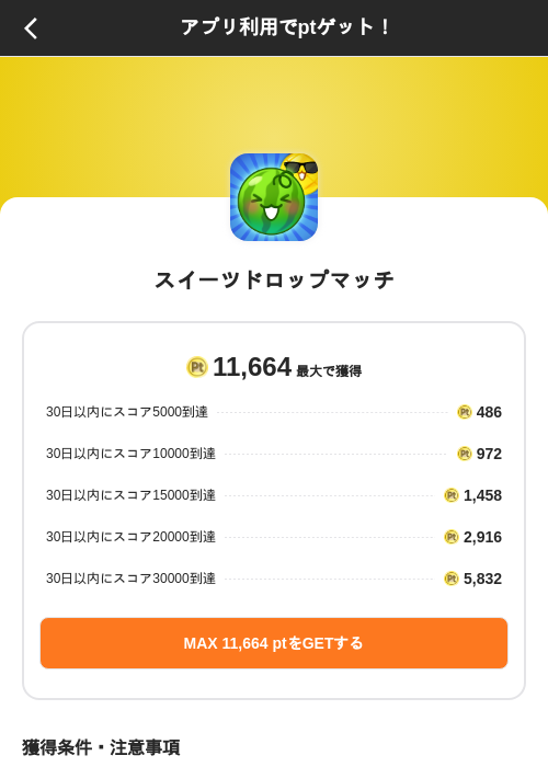 スイーツドロップマッチの掲載記録画像(ポイントインカム(SKYFLAG)・2026年8月9日)
