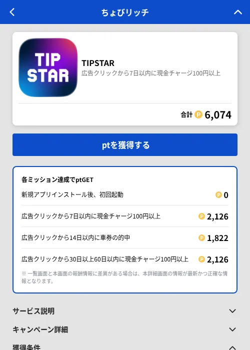 TIPSTARの掲載記録画像(ちょびリッチ(GF Rewards)・2026年7月9日)