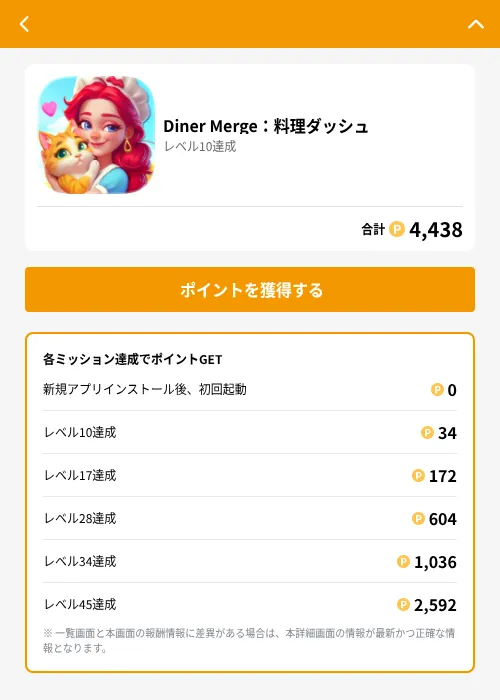 Diner Merge：料理ダッシュの掲載記録画像（GMOポイ活（GF Rewards）・2026年7月9日）