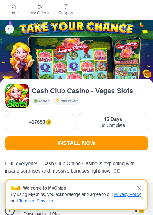 Cash Club Casino - Vegas Slotsの掲載記録画像(モッピー(myChips)・2026年7月10日)