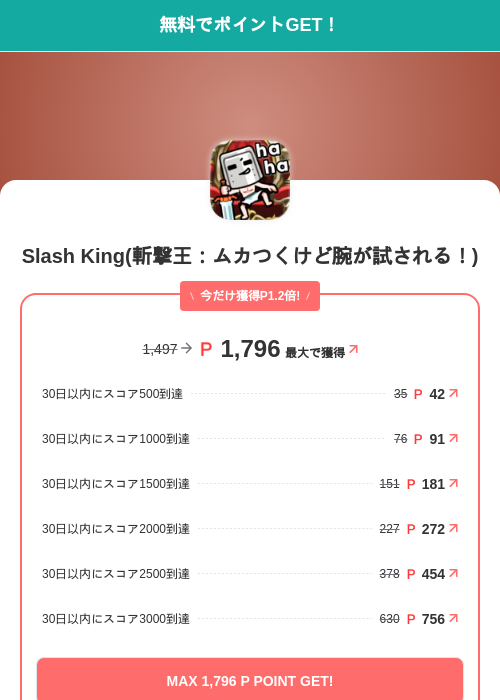 Slash King(斬撃王:ムカつくけど腕が試される!)の掲載記録画像(モッピー(SKYFLAG)・2026年7月10日)
