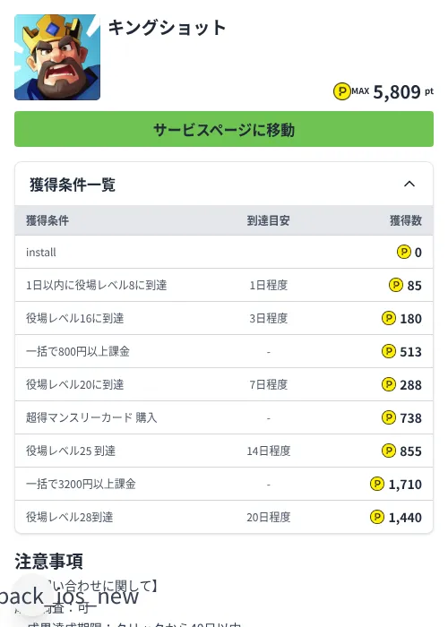 キングショット(2026/07/16 新規挑戦受付終了)の掲載記録画像(ハピタス(Zucks)・2026年7月10日)