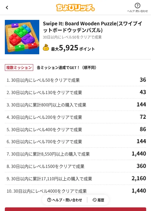 Swipe It: Board Wooden Puzzle(スワイプイットボードウッデンパズル)の掲載記録画像(ちょびリッチ(AppDriver)・2026年7月13日)