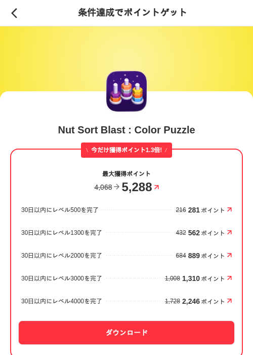 Nut Sort Blast : Color Puzzleの掲載記録画像(メルカリ(ポイントゲット)・2026年7月17日)