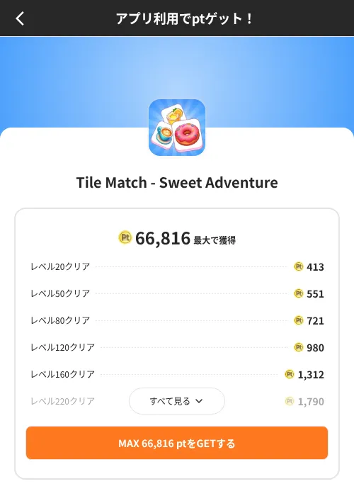 Tile Match - Sweet Adventureの掲載記録画像(ポイントインカム(SKYFLAG)・2026年8月9日)