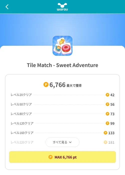 Tile Match - Sweet Adventureの掲載記録画像（ワラウ（SKYFLAG）・2026年8月9日）