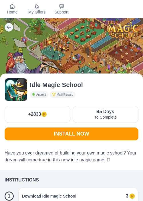 Idle Magic Schoolの掲載記録画像（モッピー（myChips）・2026年7月15日）