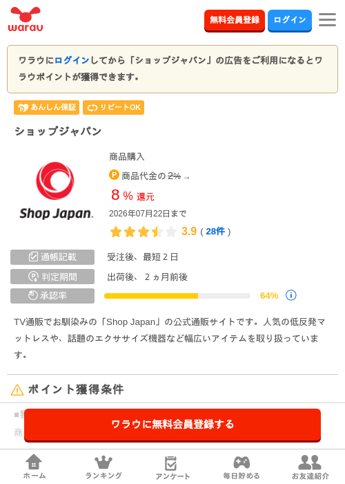 ショップジャパンの掲載記録画像（ワラウ・2026年7月15日）