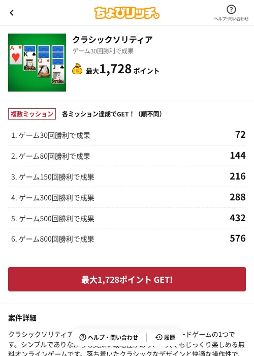 クラシックソリティアの掲載記録画像（ちょびリッチ（AppDriver）・2026年7月15日）