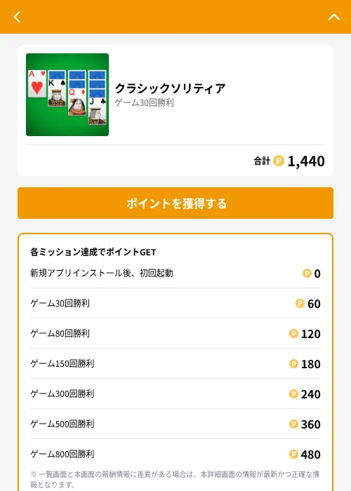 クラシックソリティアの掲載記録画像(GMOポイ活(GF Rewards)・2026年7月17日)