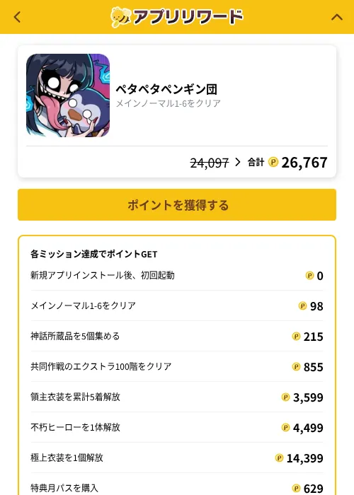 ペタペタペンギン団の掲載記録画像（ポイ活倶楽部（GF Rewards）・2026年10月5日）