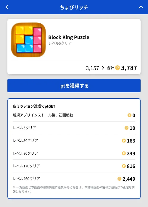 Block King Puzzleの掲載記録画像（ちょびリッチ（GF Rewards）・2026年7月23日）